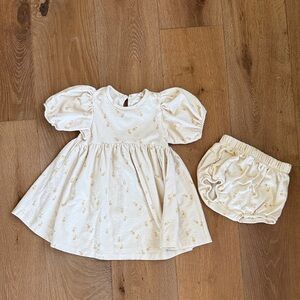 Quincy Mae Cream Puff-Sleeve Dress with Matching Bloomers 4-5Y
